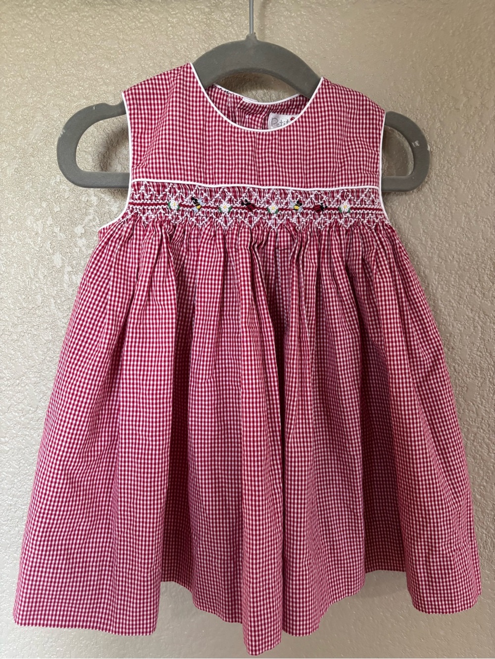 Petit Ami Red and White Gingham Smocked Dress 9 months